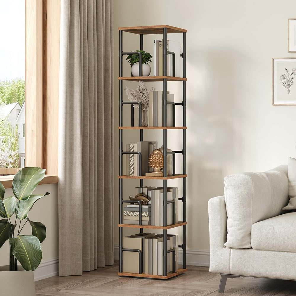 MAHANCRIS 5-Tier Rotating Bookshelf, Freestanding Corner Bookshelf, 360° Spin...