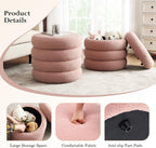 20.1 Inch Round Storage Ottoman, Modern Sherpa Ottoman Coffee Table with Removable Top, Pink Vanity Stool with Storage for Bedroom, Living Room, Dorm, Set of 1