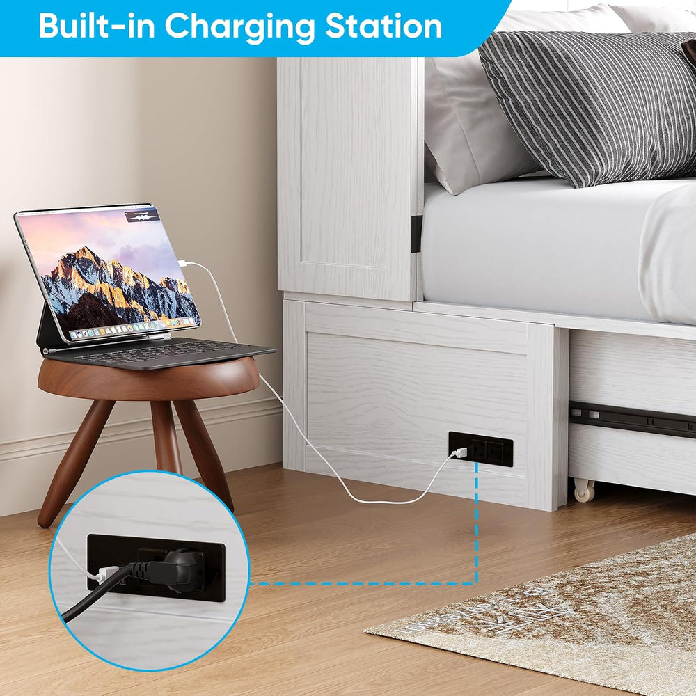 Mjkone 64" Width Queen Size Murphy Bed Cabinet with USB Charging Station...