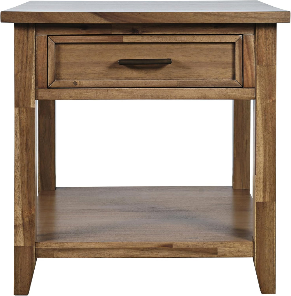 Jofran Acacia Wood Square End Table with Storage, Transitional Rustic Side Ta...