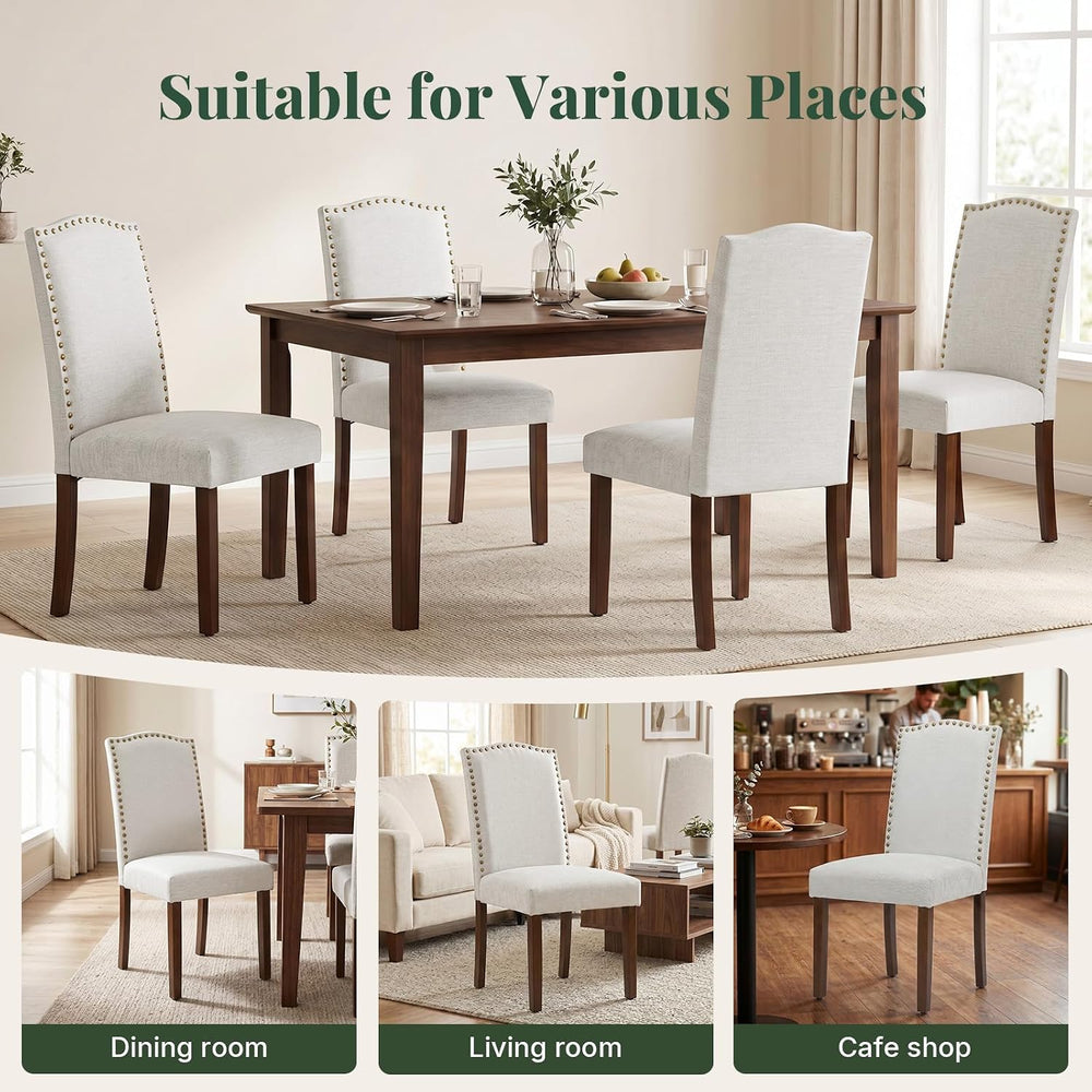 Upholstered Dining Chair Set of 6, Farmhouse Fabric Kitchen Chair | Modern, P...