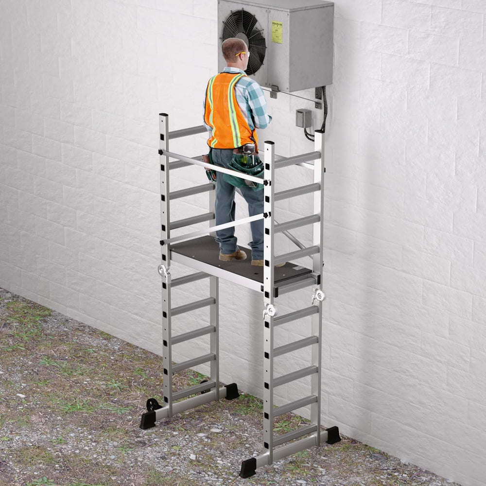 APARECIUM 10' Foldable Aluminum Scaffolding Ladder, Multipurpose Rolling ...