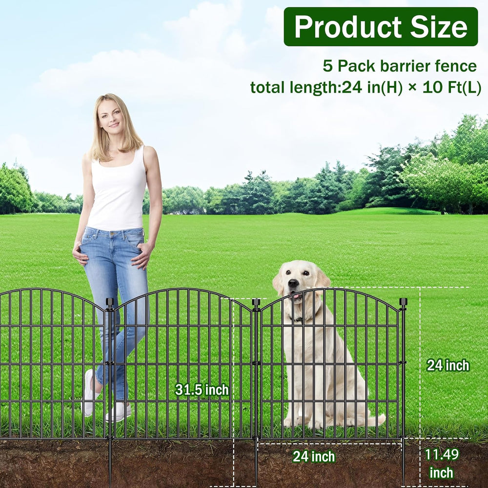 5 Panel No Dig Decorative Garden Fence 24" H x 10'L Outdoor Dog Barrier