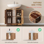 HOMCOM Under Sink Bathroom Cabinet, Pedestal Sink Storage Cabinet with 2 Doors, Shelf and U-Shape, Rustic Brown
