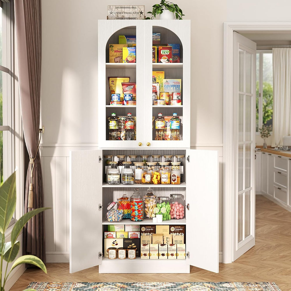 Cyclysio 80" Kitchen Pantry Cabinet with Tempered Glass & Soft Close...