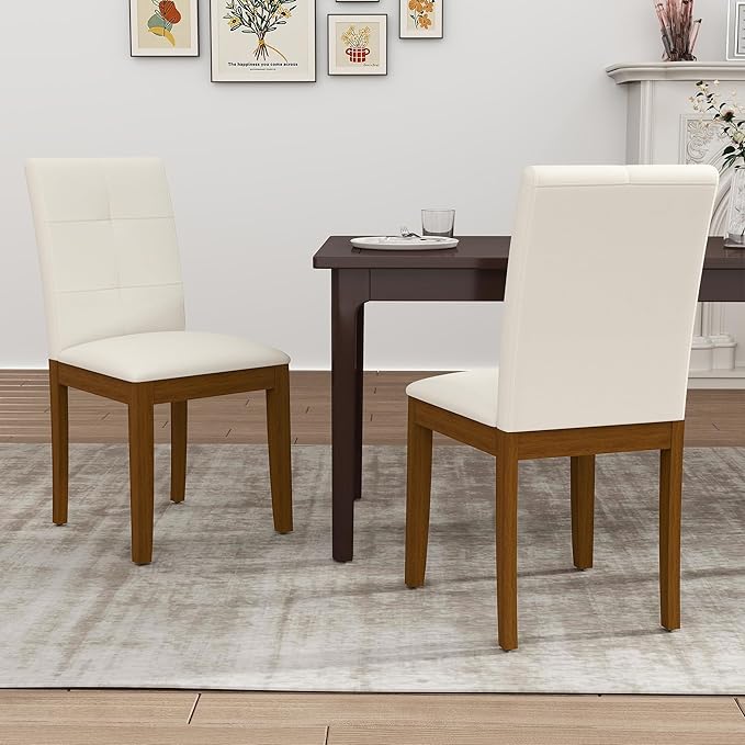 DAGONHIL Dining Chairs Set of 2, Modern Upholstered Fabric Dining Room Chairs, Armless Kitchen Chairs with Wood Legs and Padded Seat for Living Room, Bedroom, Kitchen (Beige)