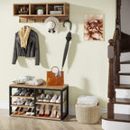 LITTLE TREE Coat Shoe Rack, Hall Tree Entryway Bench Set for Hallway, Living Room, Bedroom, Oak+Black