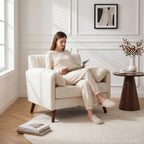 Modern Oversized Accent Reading Chair for Living Room, 43", Chenille, Beige | Piping Single Armchair with Quilting Backrest, Padded Arms, Wood Legs for Bedroom, Office, Reception Area