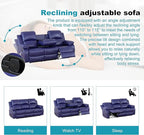 Recliner Sofa Set Couches for Living Room Chair Semi PU Fabric Living Room Furniture Sets, Adjusted Loveseat Reclining Couch Furniture Sofa Set for Theater Seating, 3-Seater, Dark Blue