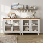 WAMPAT White TV Stand for 75 inch TV with 4 Glass Doors, Morden Wood Universal TV Cabniet with Ample Storage Cabinets, Farmhouse Entertainment Center TV Console Table for Living Room, Bedroom, 68"