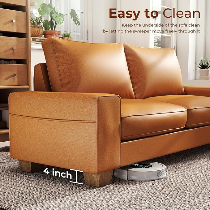 Modern Faux Leather Loveseat Sofa, Compact Small Couch with Spring Cushions & Solid Wood Frame, Easy-Clean Removable Cover, Living Room Office Apartment Furniture (71.25", Brown)