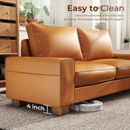 Modern Faux Leather Sofa, Large Couch with Spring Cushions & Solid Wood Frame, Easy-to-Clean Removable Cover, Spacious Living Room Family Furniture, Extra Long Couch (88.58", Brown)