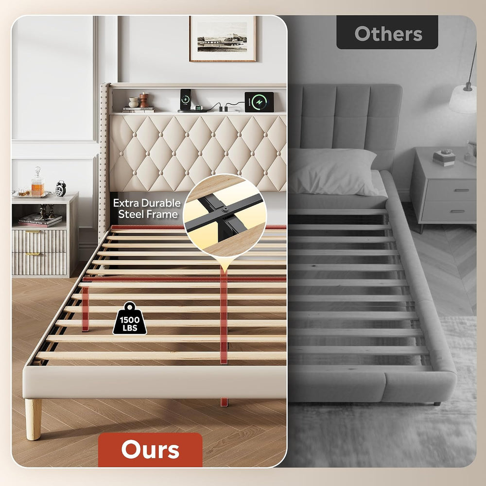 WLIVE Queen Size Upholstered Bed Frame with 48'' Tall Wingback Headbo...