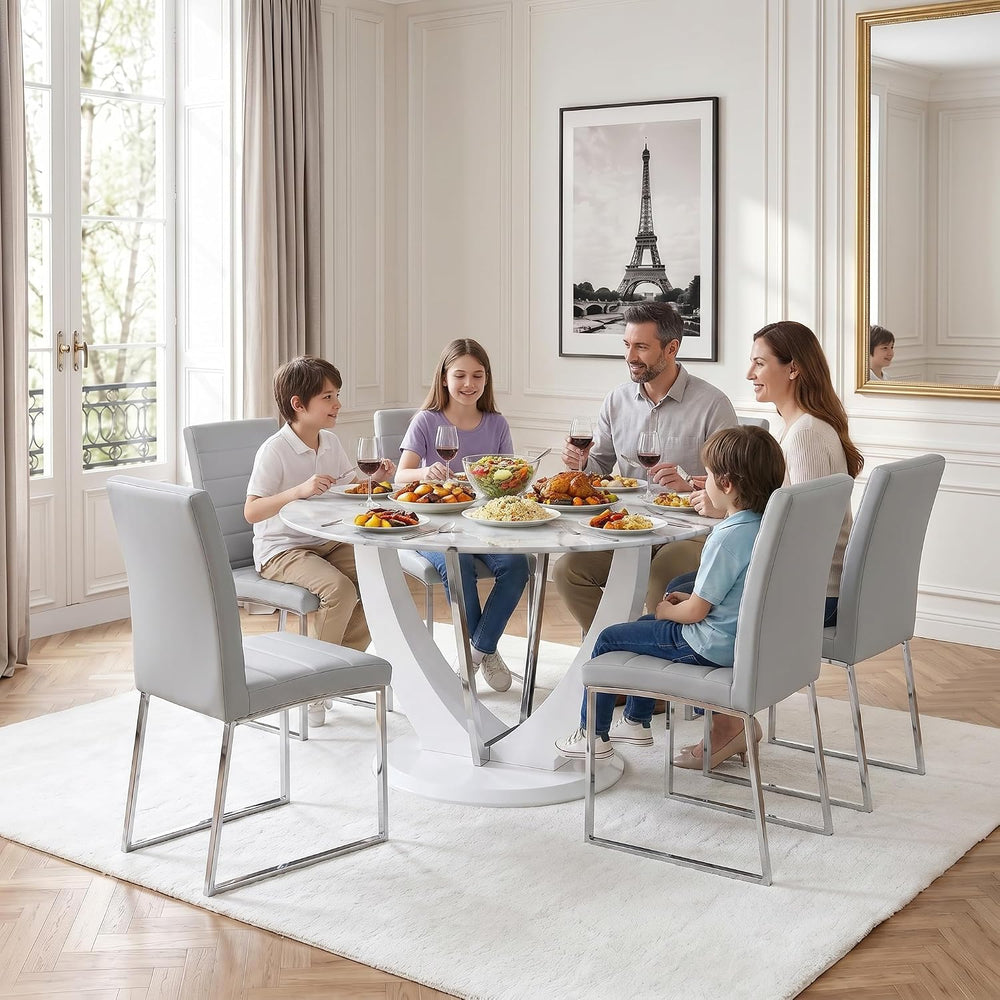 Modern 5 Piece Round Dining Table Set for 4, 47.2" White Faux Marble Kit...