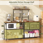 3IngSeagulls 4-Tier Bakers Rack with Power Outlet, 33 Inch Kitchen Microwave Stand with 6 S-Shaped Hooks, Coffee Bar Station with Adjustable Shelf, Rustic Brown