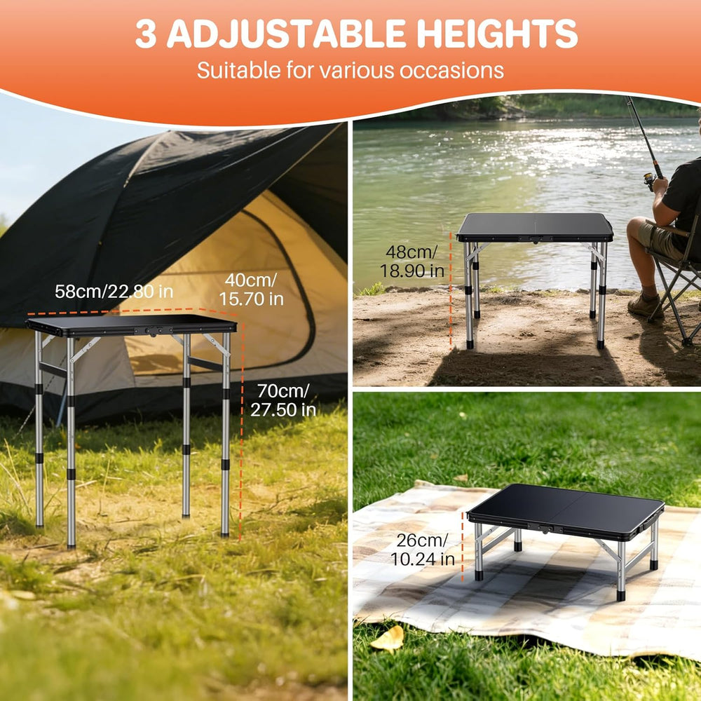 FUNYKICH Camping Table with Waterproof Plastic Tabletop 22.8''x15.7&#...