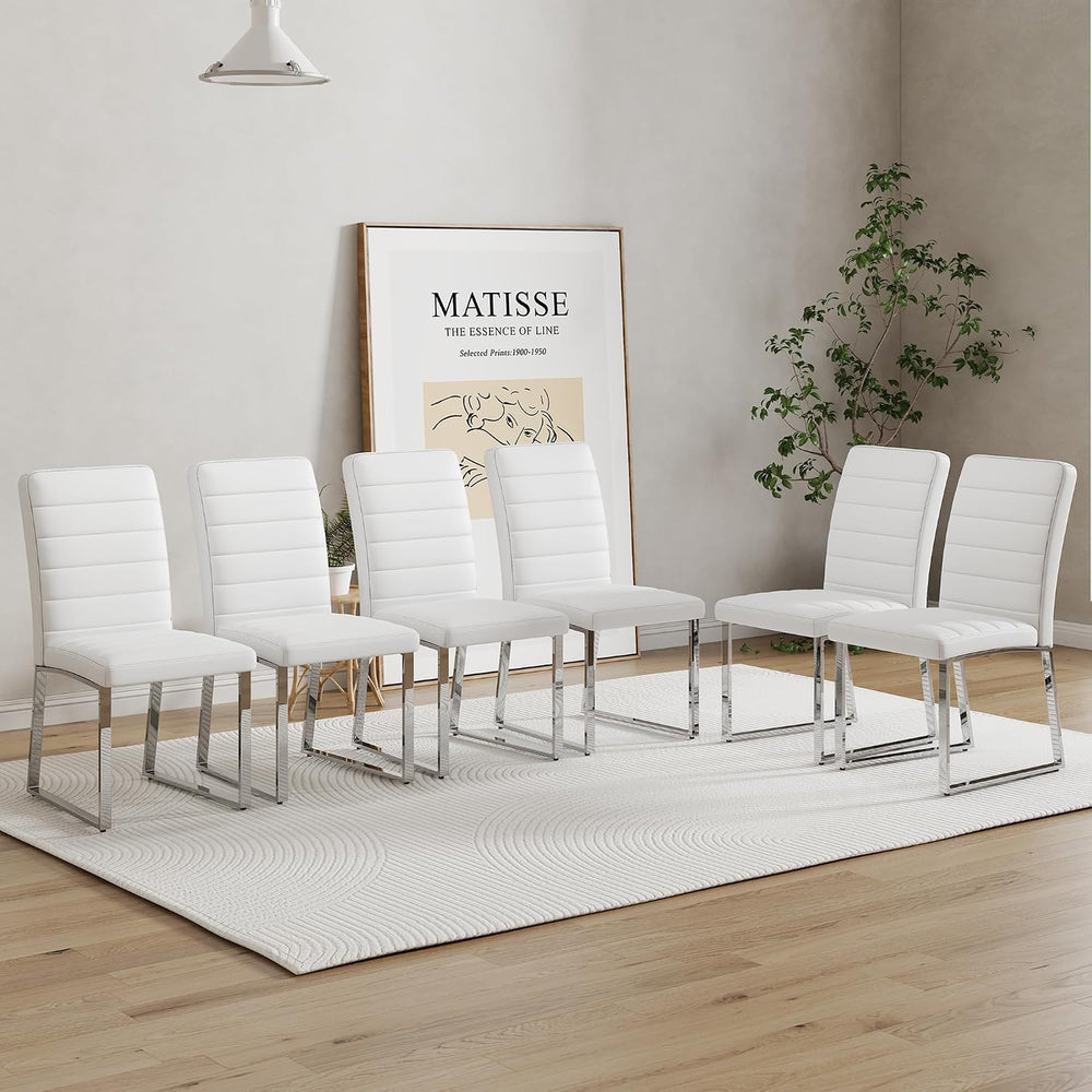 Modern Dining Chairs Set of 6, White Faux Leather Kitchen Chairs, Upholstered...