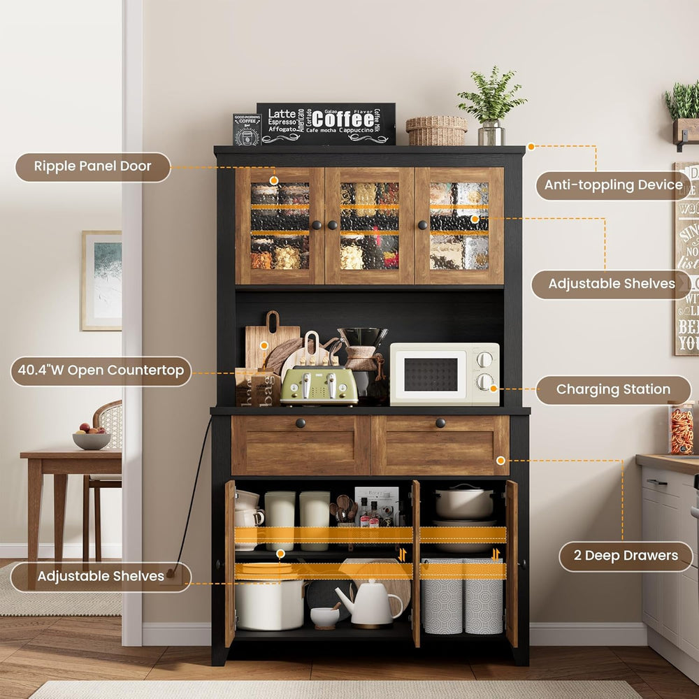 Garvee 66" Tall Pantry Cabinet with LED Lights & Charging Station, K...