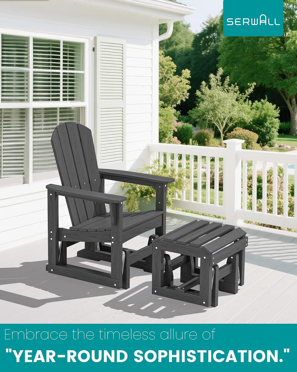 SERWALL HDPE Outdoor Glider with Ottoman Set of 4, All-Weather Patio Glider