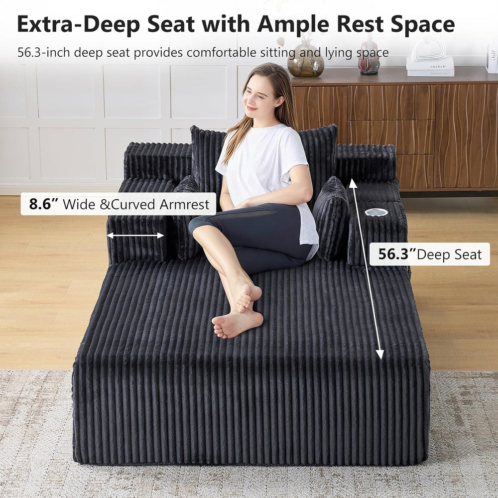 Furnimart 66" Oversized Chaise Lounge Indoor, Upholstered Sofa Bed with ...