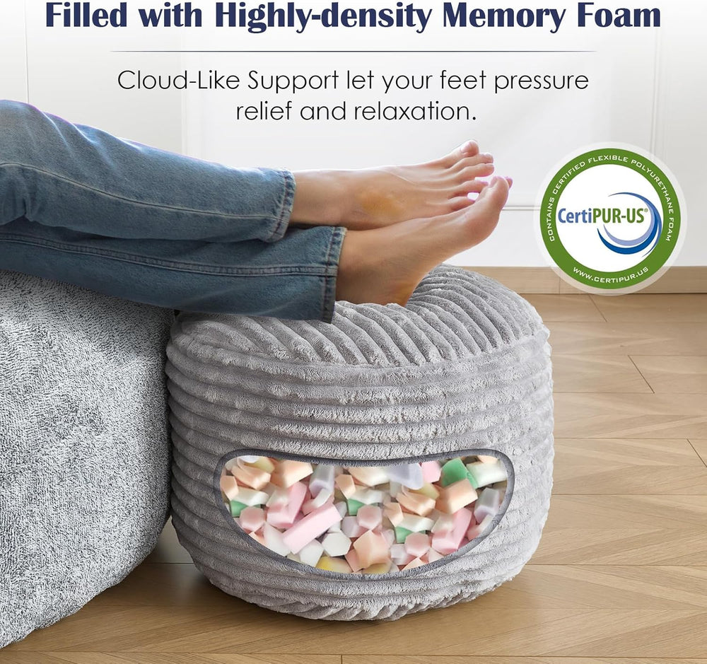SHOUREN Stuffed Round Ottoman,Pouf Ottoman Foot Rest,20 X 15 in,Light Grey | ...