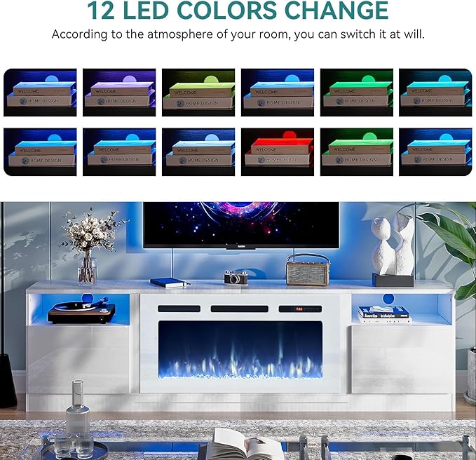 oneinmil 70” TV Stand with 36” Electric Fireplace, Large Modern Media Enterta...