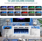 oneinmil 70” TV Stand with 36” Electric Fireplace, Large Modern Media Entertainment Center with Storage Cabinet and 12 Colors LED Lights for TVs Up to 80", White+White