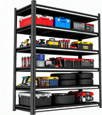 Storage Shelves, Garage Metal Shelving Unit, Adjustable, Double-Layer Column with Reinforced Ribs, Heavy-Duty, Capable of Bearing 600-3600 lbs (Black, 82 * 45 * 18, 6-Tier)
