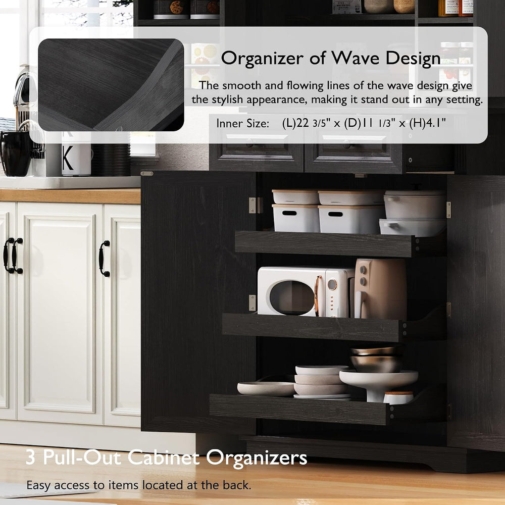 71" Tall Kitchen Pantry Cabinet with 3 Pull Out Cabinet Organizers, Farm...