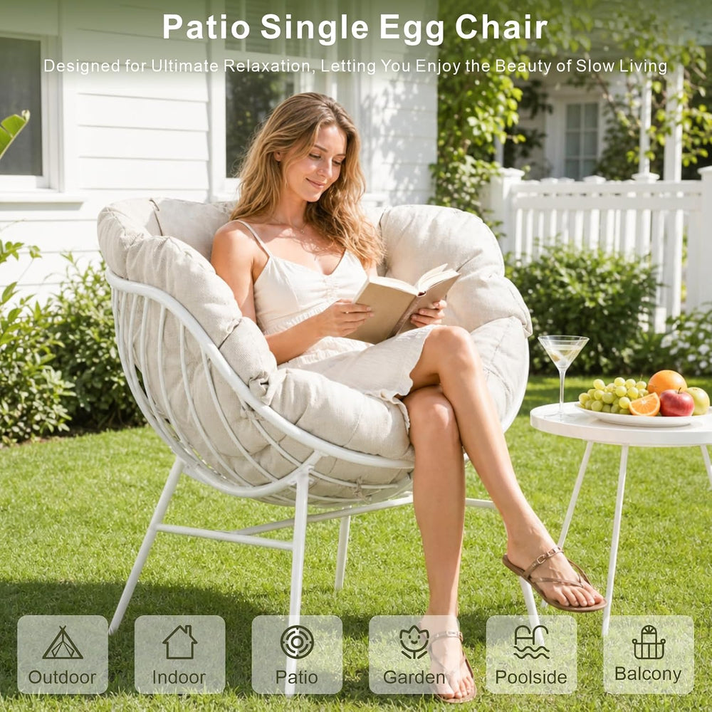 Outdoor Oversized Egg Chairs, Steel Frame Single Living Room Reading Chair wi...