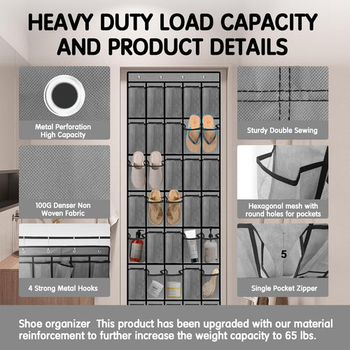 35 Compartment Over The Door Storage - Breathable Mesh Hanging Organizer with Large Pockets, Space Saving Design for Men & Women's Footwear, Closet, Bedroom (Gray)