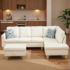 Sectional Couches for Living Room with Movable Chaise & Storage Ottoman - 97.5" Leather L Shaped Couches for Living Room Apartment, 4 Seat Home Furniture Modular Sectional Sofas, White