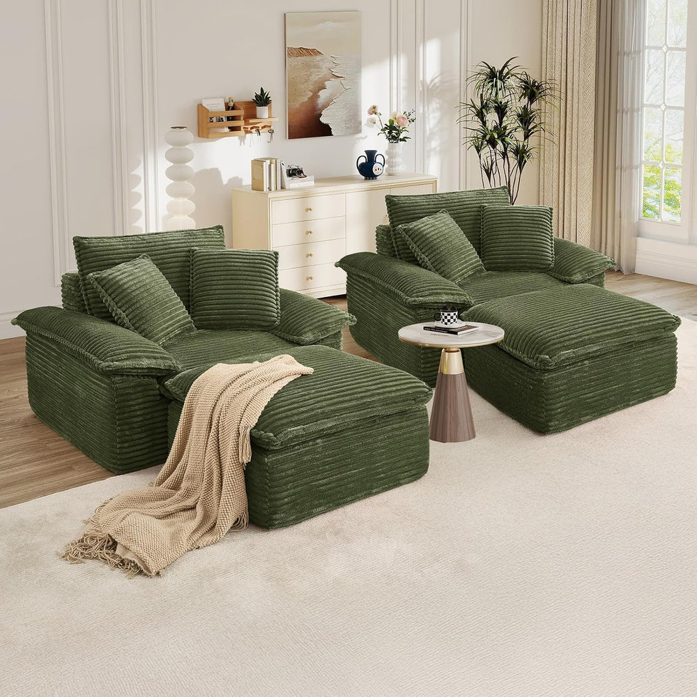 Oversized Chaise Lounge Chair Indoor with Ottoman, Upholstered Corduroy Moder...
