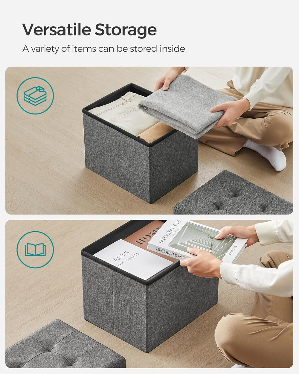 SONGMICS Mazie Collection - Small Folding Storage Ottoman, Foot Rest Stool, 1...