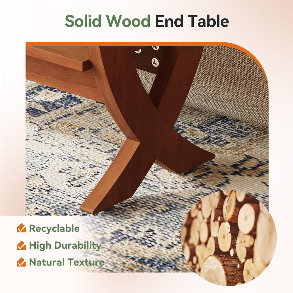 Solid End Table, 2-Tier Couch Side Table with Arched Legs for Small Space, Li...