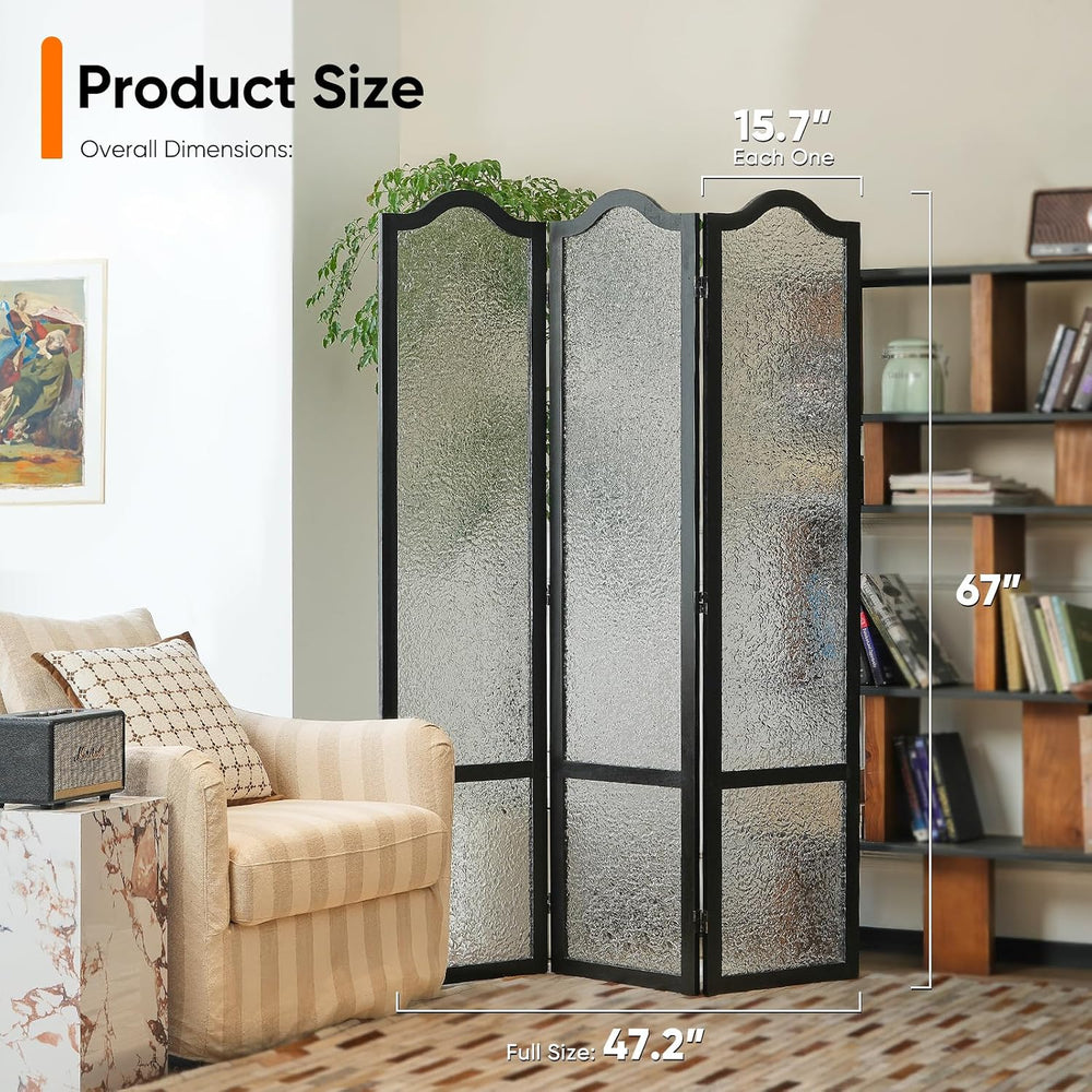 JOSTYLE Acrylic Room Divider, Black, 3-Panel, 67" H x 47.2" W