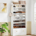 Hzuaneri Shoe Storage Cabinet, 10 Tiers Shoe Organizer with 2 Cloth Drawers | Wooden Freestanding Shoes Cabinet with 2 Hooks, 40-45 Pairs, Shoes Cubby Organizer for Entryway, White SR52903MI