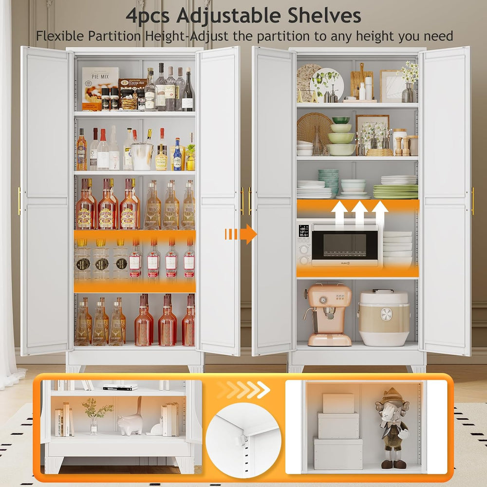 PAOFIN 71" Tall Metal Pantry Storage Cabinet with Doors and 4 Adjustable...
