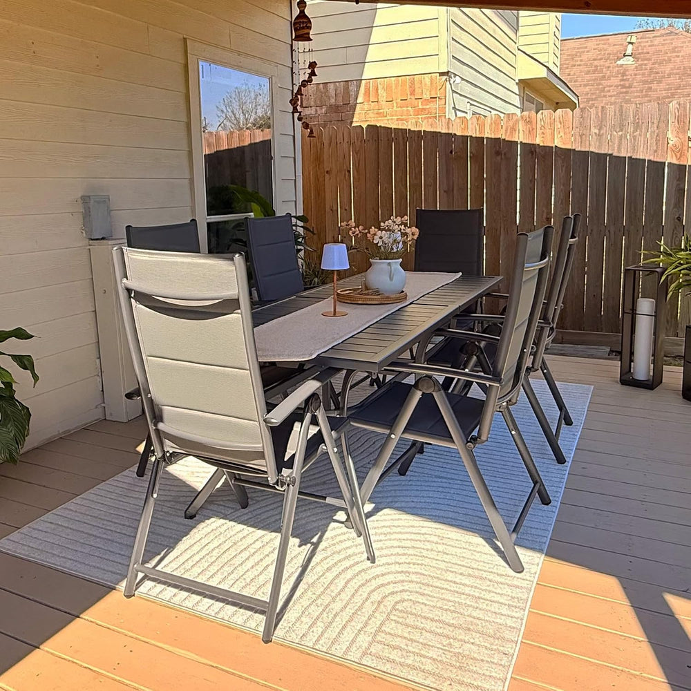 PURPLE LEAF Outdoor Dining Set 6-Person Patio Table Set w/Padded Seat, Grey