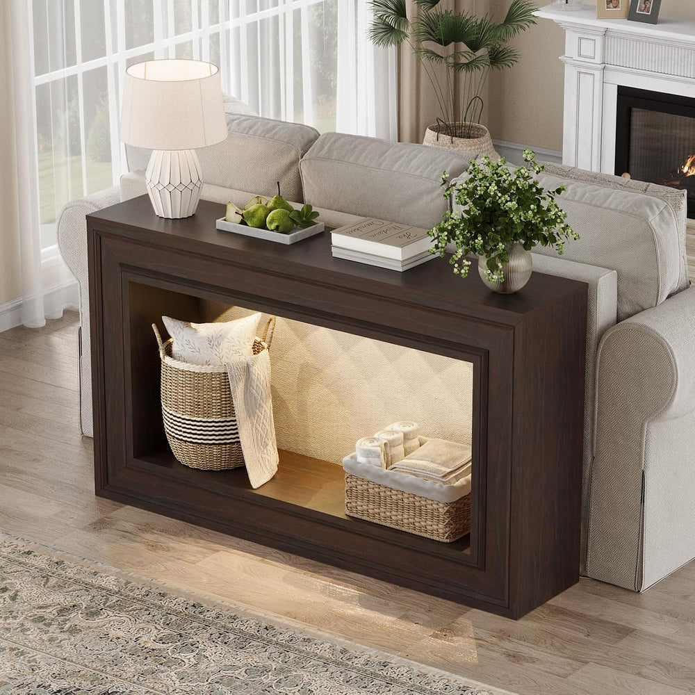 Rresyet 55" Narrow Entryway Console Table with LED Lights & Storage,...