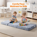 MeMoreCool Foldable Floor Mattress for Kids, Glow Star Trifold Mat, Kids Folding Mattress Portable Futon, 57x22 Inch Grey