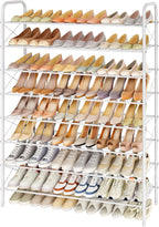 Hoctieon 8 Tier Shoe Rack for Closet, Durable Mesh Style Shoe Rack, Entryway Shoe Shelf, Shoe Storage Organizer for Hallway, Bedroom, Living Room, Wardrobe, White