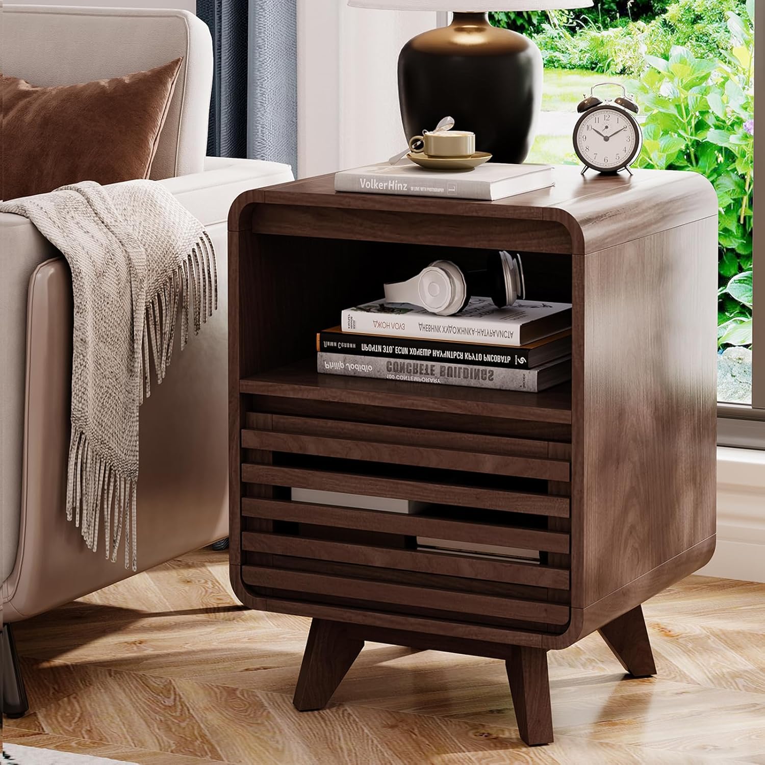 3 Piece Bedroom Set, Tall Dresser and Nightstand Sets for Bedroom, Fluted 6 Drawer Dresser and Nightstand Set of 2, Wood Chest of Drawers Storage Organizer Cabinet Set, Dark Walnut
