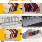 Hat Organizer for Baseball Caps - 2 Pack Space Saving Hat Stand Hold 20 Caps - Premium Metal Hat Rack for Baseball Caps Display & Organizer - No Install Hat Holder for Closet (Grey)