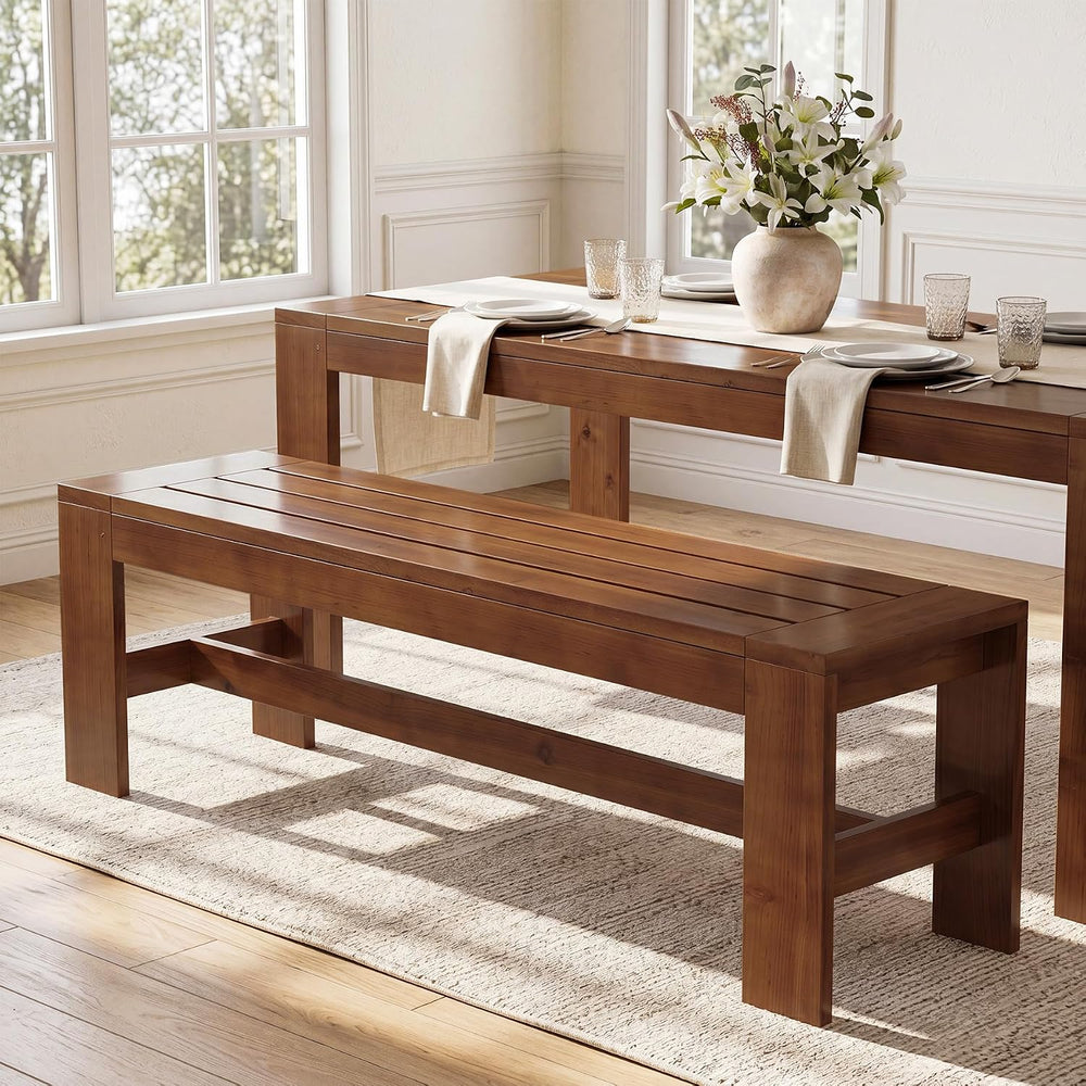 55'' Solid Wood Dining Bench, Farmhouse Kitchen Table Bench for Dinin...