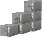Clothes Storage Bins with Sturdy Frames, Foldable Fabric Clothing Organizer Box for Moving, Sweater Storage Cube with Lids and Zipper, Linen Closet Storage Bags for Blankets, Clothes, Sheet