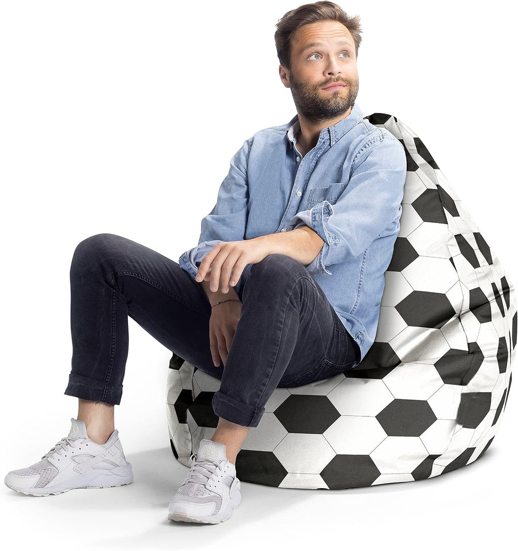 Gouchee Home Brava Collection Contemporary Oversized Cotton Upholstered Soccer Design Bean Bag Chair, Black/White