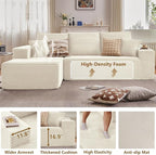 107" Cloud Sectional Couch with L-Shape Chaise, Modern Modular Comfy Sofa with Deep Seat, Upholstered Corduroy Couches Sleeper Chaise Longue for Living Room Bedroom, No Assembly Required, White