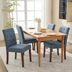 Upholstered Dining Chairs Set of 2, Modern Fabric Kitchen Side Chairs with Sturdy Wood Legs, Parsons Design, Comfortable Soft Linen for Dining Room, Restaurant, Cafe, Blue