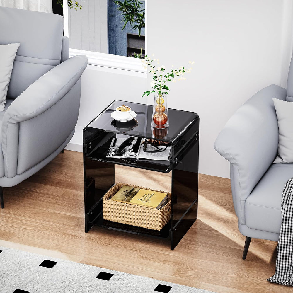 Acrylic End Table Record Player Table with Storage Shelf Clear Side Table Nig...